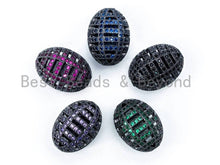 Load image into Gallery viewer, CZ Micro Pave Oval Cage Spacer Beads, Green Purple Blue Black Cubic Zirconia Space Beads, Bracelet Spacer Beads,  16x12mm, sku#G55
