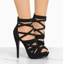 Load image into Gallery viewer, Women's Vintage High Heel Buckle Sandals | Round Toe Platform Heels | PU Leather