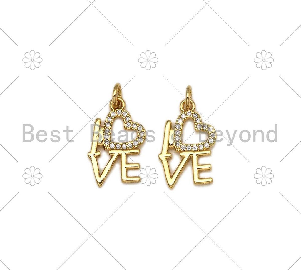CZ Micro Pave Love Heart Shape Pendant, 18K Gold Filled Love Charm, Necklace Bracelet Charm Pendant,12x18mm, Sku#LD146