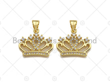 Load image into Gallery viewer, 18K Gold Micro CZ Pave Crown Pendant, Gold Crown Charm,  Crown Beads, Jewelry Findings, 15x18mm, sku#LK41