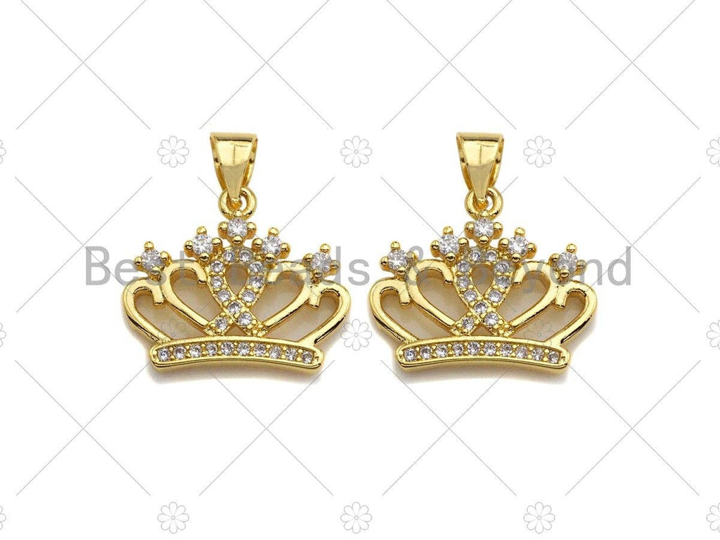 18K Gold Micro CZ Pave Crown Pendant, Gold Crown Charm,  Crown Beads, Jewelry Findings, 15x18mm, sku#LK41