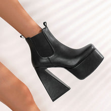 Load image into Gallery viewer, Women's Patent Leather Square Toe Chunky Heel Boots – Black | Sarah Express