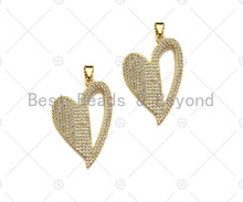 Load image into Gallery viewer, CZ Micro Pave Unbalanced Heart Charm/Pendant, half Heart Shape Charm, Heart Pave Pendant, Gold plated charm, 22x32mm, Sku#LK125