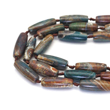 Load image into Gallery viewer, Brown Green Tibetan Agate Barrel Beads, 14x40mm Focal Beads, Sku#U1632