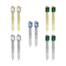 Load image into Gallery viewer, Gold Rectangle CZ With Dangle Link Earrings, Sku#LD467