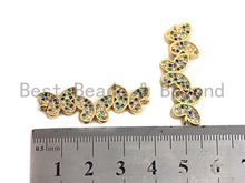 Load image into Gallery viewer, Colorful CZ Micro Pave Three Butterfly Connector/Link, Cz Pave Bracelet Necklace Connector in Gold Finish,14x37mm,sku#M254