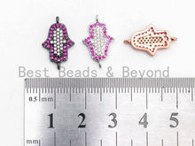 Load image into Gallery viewer, CZ Micro Pave Fuchsia Hamsa Hand Connector, Cubic Zirconia Space Connector in Gold Rose Gold,Silver,Black Color, 11x18mm, sku#A56