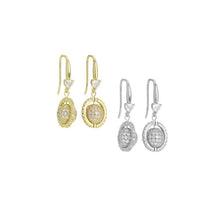 Load image into Gallery viewer, Gold Silver CZ Heart Planet Dangle Earrings, Sku#A211