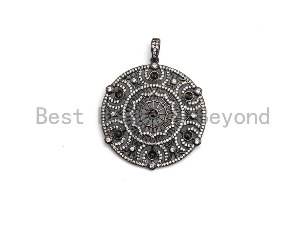 CZ Micro Pave Round Filigree Flower Pendant/Charm, Cubic Zirconia Paved Charm, Necklace Bracelet Focal Pendant, 42x46mm,sku#F632C