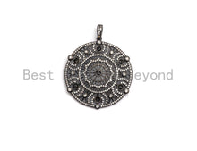 Load image into Gallery viewer, CZ Micro Pave Round Filigree Flower Pendant/Charm, Cubic Zirconia Paved Charm, Necklace Bracelet Focal Pendant, 42x46mm,sku#F632C