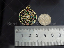 Load image into Gallery viewer, Gold Colorful Charms, Colorful Filigree Charms, Multi-Color Round Pendant, Gold Charm, Gold Pendant, Necklace Charms, 25x28mm, Sku#LK99