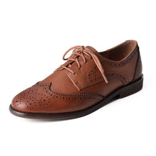 Load image into Gallery viewer, Women's British-Style Lace-Up Peep-Toe Oxford Shoes | Wax Cowhide Leather Flats