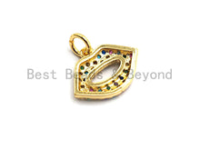 Load image into Gallery viewer, CZ Colorful Micro Pave Lip Charm, Lip Shaped Pave Pendant, Gold plated, 12x15mm, Sku#F750