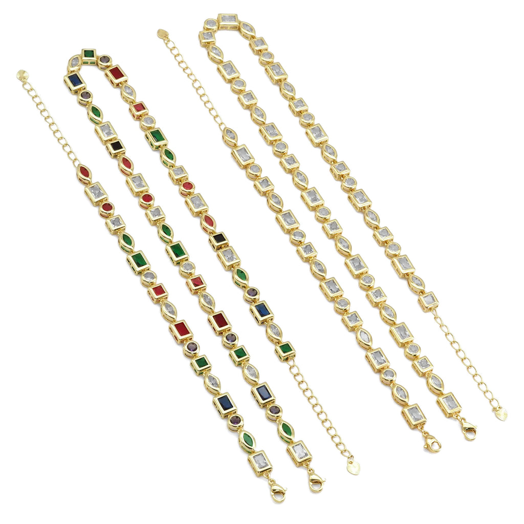 Clear Colorful Oval Square Rectangle Round CZ necklace, LD454