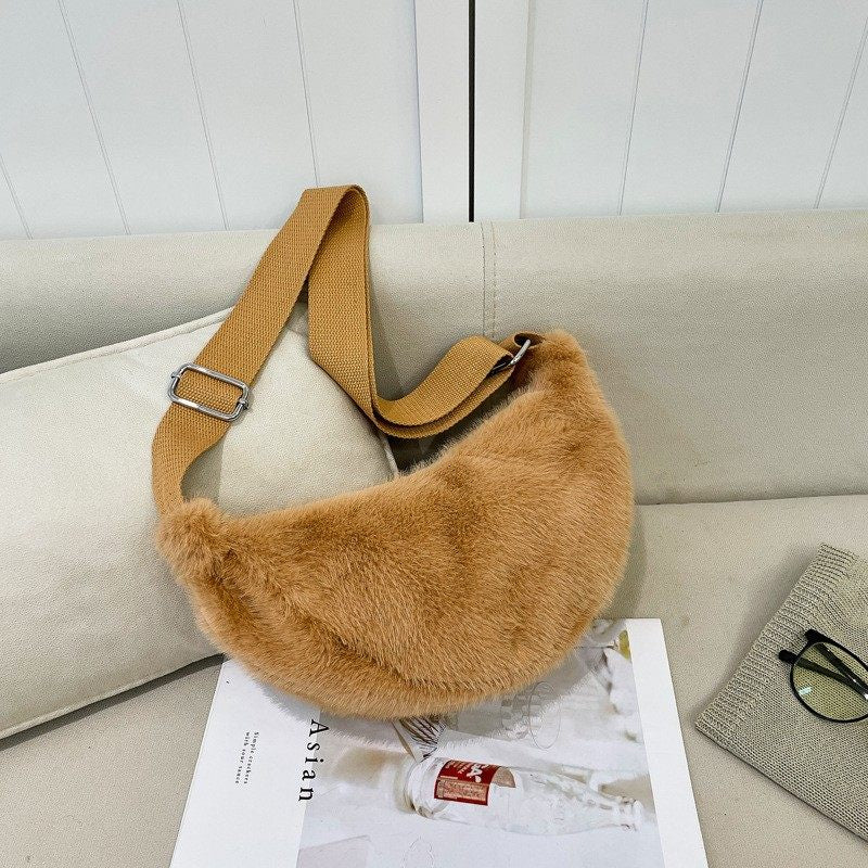 Women's Plush Crossbody Shoulder Tote Bag | Casual Lightweight Everyday Bag
