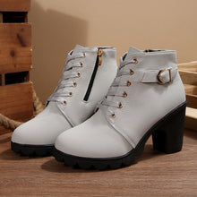 Load image into Gallery viewer, Women's Cross-Tie Chunky-Heel Ankle Boots | Block Heel Lace-Up Booties