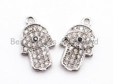 Load image into Gallery viewer, CZ Micro Pave Clear Hamsa Hand Evil Eye Pendant/Charm, Clear Cubic Zirconia Pave Bracelet Charms,8x13mm, sku#B72