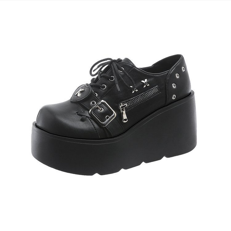 Women's Chunky Round-Toe Dr Martens Style Platform Boots | Side Zipper Wedge Heel