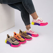 Load image into Gallery viewer, Women's Rainbow Sole Color-Block Woven Athletic Sneakers | Breathable Flat Lace-Up Low-Top