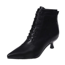 Load image into Gallery viewer, Women's Pointed-Toe Stiletto Ankle Boots - Mid Heel PU Leather Side Zipper Boots