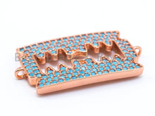 Load image into Gallery viewer, CZ Turquoise Micro Pave Razor Blade Connector, Blue CZ Pave in Gold, Silver, Black, Rose Gold Finish Charm, Bracelet Charm,15x26mm, sku#M20