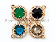 Load image into Gallery viewer, Round Bezel Connector with Faceted Glass,Green/Blue/Black/Smoke Crystal, 9x13mm, sku#A72