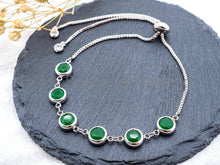 Load image into Gallery viewer, Sliding Adjustable Chain Bracelet, 8mm Green Jade bracelet, Link bracelet, Silver Gold Black Bracelet, Gem Beaded Bracelet, SKU#A47