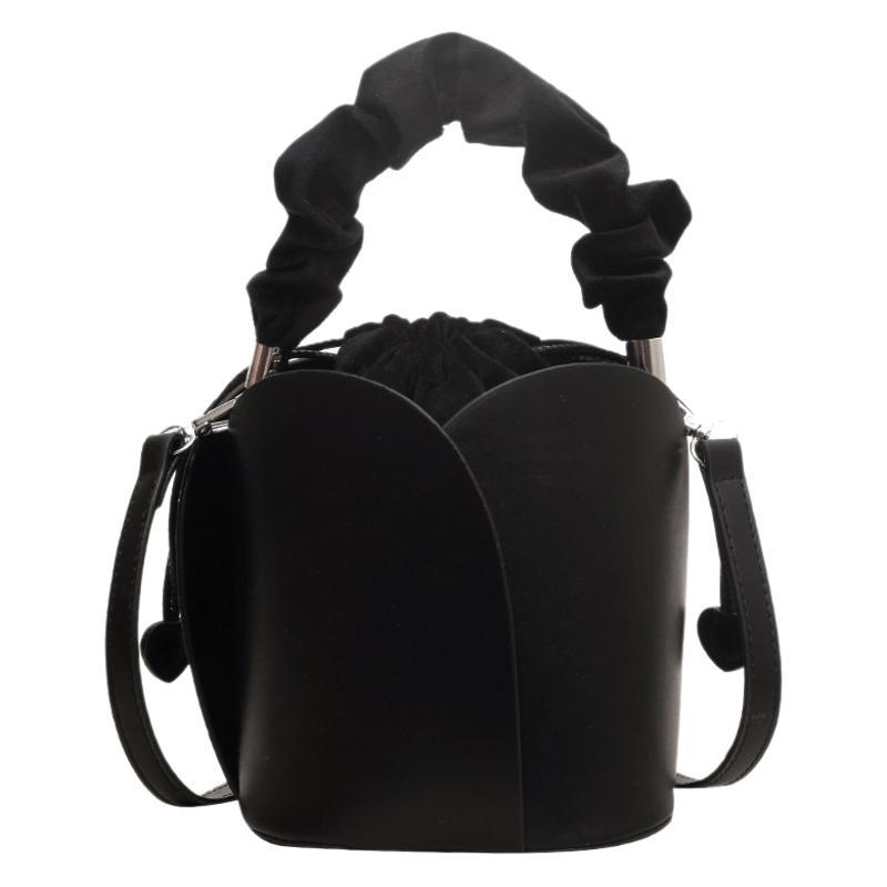 Women's PU Leather Bucket Tote Crossbody Bag – Pleated Oval Shoulder Bag