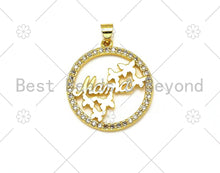 Load image into Gallery viewer, CZ Micro Pave MAMA Word Flower On Round Ring Shape Pendant, 18K Gold Filled Mother's Day Charm, Necklace Bracelet Pendant,25x28mm,Sku#LK387