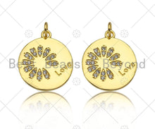 Load image into Gallery viewer, Gold Filled CZ Micro Pave Daisy Flower On Coin Shape Pendant,18K Gold Filled Lover Word Charm, Necklace Bracelet Charm,18x20mm,Sku#LK339