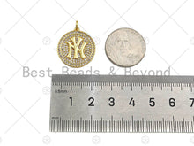 Load image into Gallery viewer, Gold Filled New York Yankees Logo On Round Cion Shape Pendant, 18K Gold Filled Medallion Charm,Necklace Bracelet Charm,20x22mm,Sku#F1399