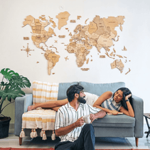 Load image into Gallery viewer, Wall Decor Bundle: 3D Wooden World Map with Flag Pins