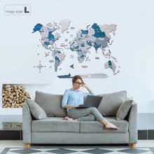 Load image into Gallery viewer, 3D Wooden World Map Aqua