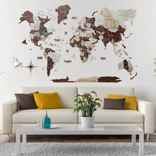 Load image into Gallery viewer, 3D Luminous Colored Wooden World Map Cappuccino