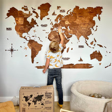 Load image into Gallery viewer, Wall Decor Bundle: 3D Wooden World Map with Flag Pins