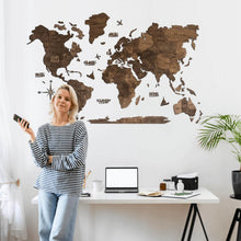 Load image into Gallery viewer, 3D Wooden World Map Dark Walnut (for US only)