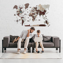 Load image into Gallery viewer, 3D Luminous Colored Wooden World Map Cappuccino