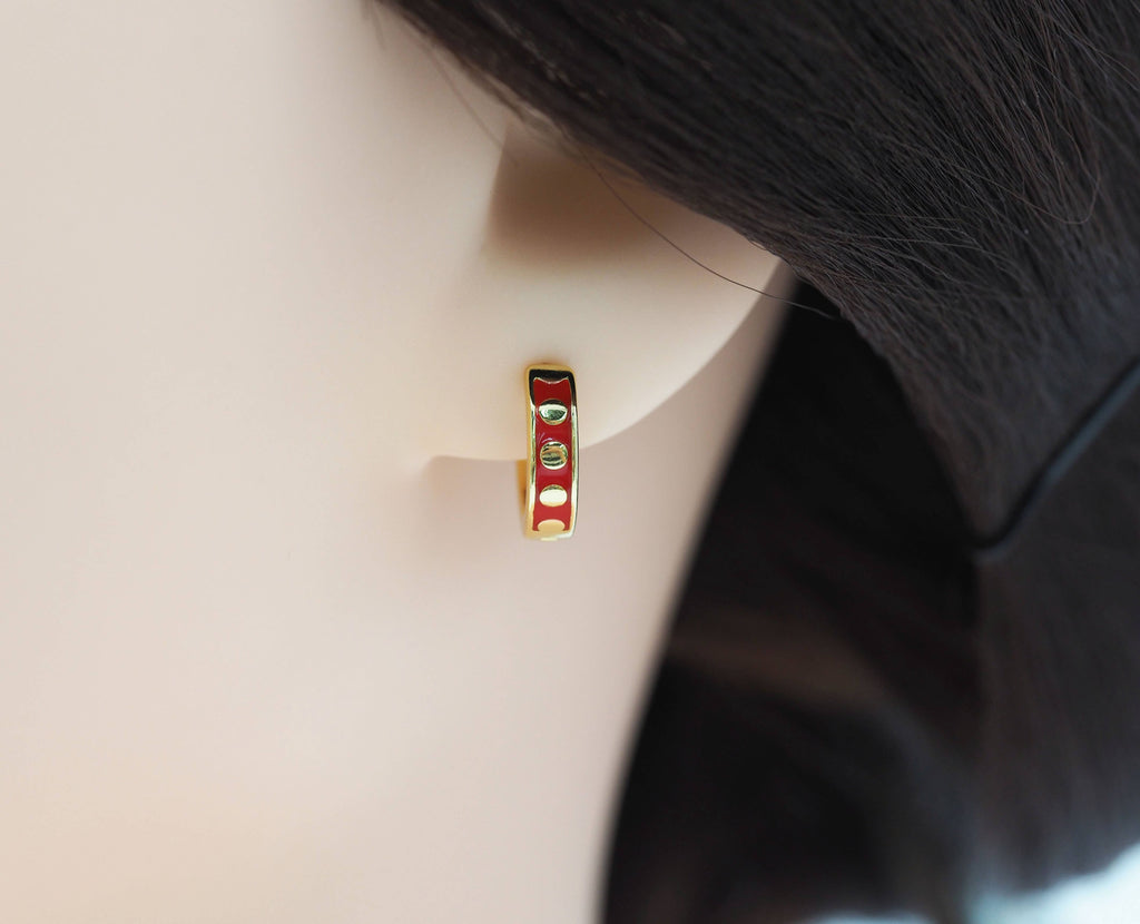 Gold Dots Colorful Enamel Huggie Earring, Y573