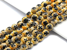 Load image into Gallery viewer, 10mm Quality Dzi Black Yellow Aage with Flower Patten Beads, sku#U559c