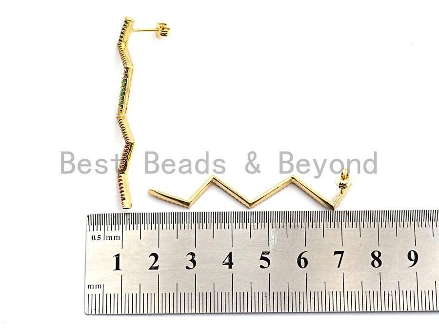 Colorful CZ Long Wavy Line Dangle Earring, Sku#J99