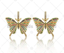 Load image into Gallery viewer, Colorful CZ Micro Pave Butterfly Shape Pendant/Charm,Cubic Zirconia Charm, Necklace Bracelet Charm Pendant,42x31mm, Sku#LD34