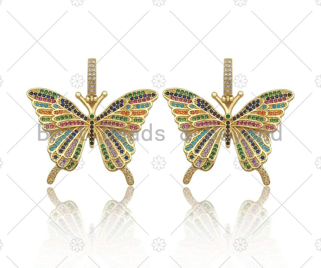 Colorful CZ Micro Pave Butterfly Shape Pendant/Charm,Cubic Zirconia Charm, Necklace Bracelet Charm Pendant,42x31mm, Sku#LD34
