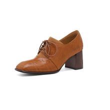 Load image into Gallery viewer, Women's British-Style Square Toe Chunky Heel Pumps | Deep Vamp | Wool Leather Upper