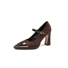 Load image into Gallery viewer, Women's Retro Square Toe Mary Jane Heels with Buckle Strap - Chunky High Heel Pumps