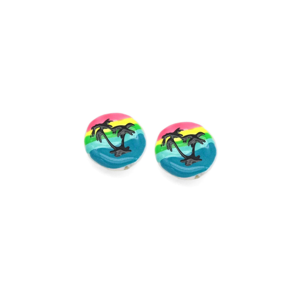 Beach Coconut Tree on Pearl Beads Charm, Y881