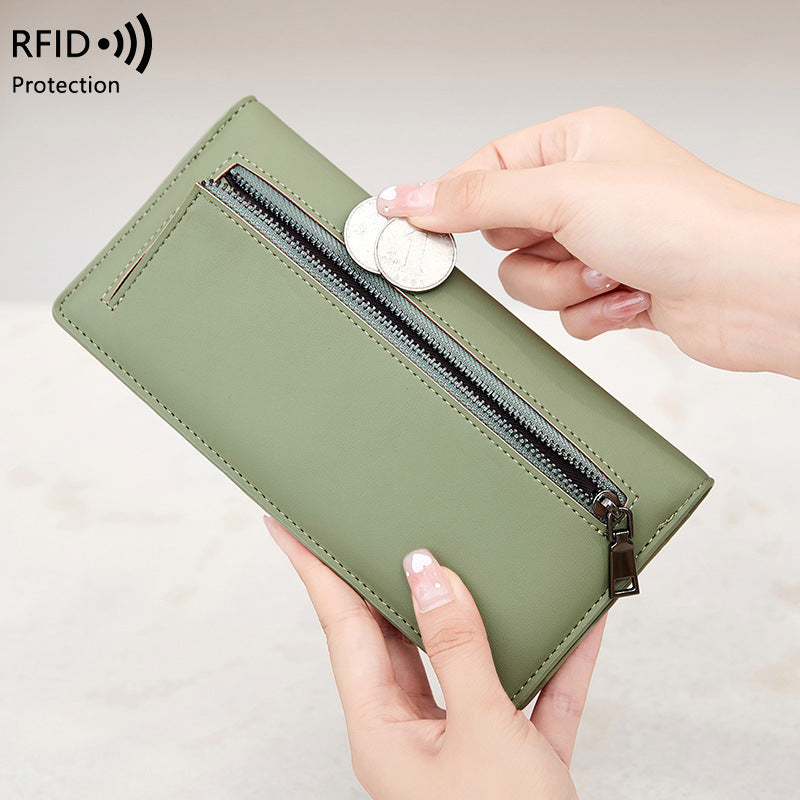 RFID Anti-Theft Wallet PU Leather Zipper Bifold with Multiple Card Slots