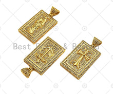 Load image into Gallery viewer, CZ Micro Pave Virgin Mary Cross Anchor On Rectangle Charm/Pendant,Rectangle Pave Pendant, 24x47mm,Sku#LD20