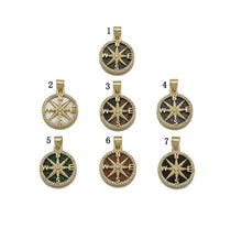 Load image into Gallery viewer, Gold CZ North Star Compass On Round Coin Gemstone Charm, Sku#LX121