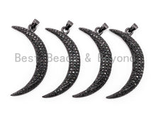 Load image into Gallery viewer, Black CZ Pave On Black Micro Pave Skull Head Moon Shape Charm Beads, Cubic Zirconia Pendant,7x39mm, sku#F395