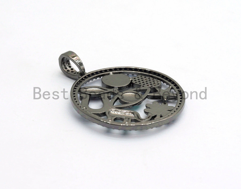 LARGE Enamel Round Artisan Protection Pendant,Black CZ Micro Pave Oil Drop Round pendant,Enamel pendant,Enamel Jewelry,32x34mm,sku#F595